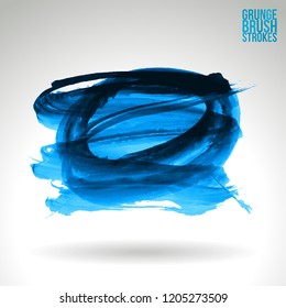 Blue brush stroke and texture. Grunge vector abstract hand - painted element. Underline and border design.
