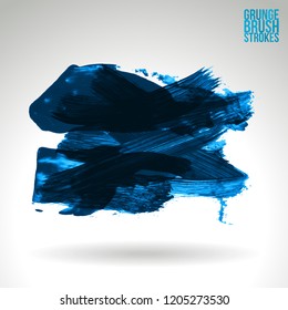 Blue brush stroke and texture. Grunge vector abstract hand - painted element. Underline and border design.