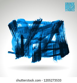 Blue brush stroke and texture. Grunge vector abstract hand - painted element. Underline and border design.