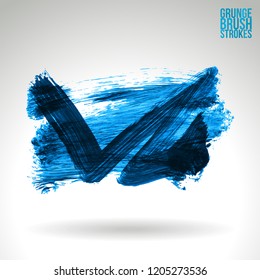 Blue brush stroke and texture. Grunge vector abstract hand - painted element. Underline and border design.