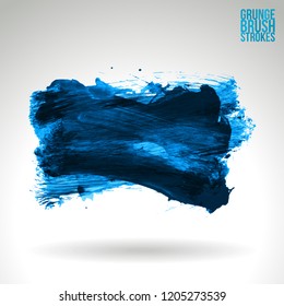 Blue brush stroke and texture. Grunge vector abstract hand - painted element. Underline and border design.