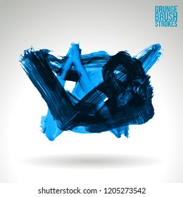 Blue brush stroke and texture. Grunge vector abstract hand - painted element. Underline and border design.