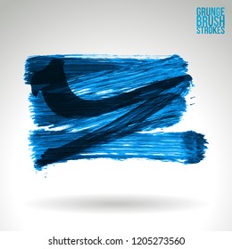 Blue brush stroke and texture. Grunge vector abstract hand - painted element. Underline and border design.
