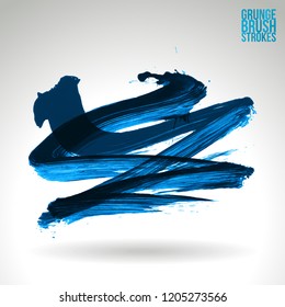 Blue brush stroke and texture. Grunge vector abstract hand - painted element. Underline and border design.