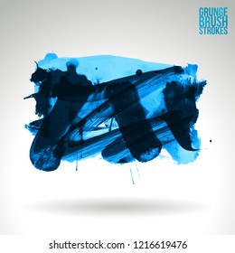 Blue brush stroke and texture. Grunge vector abstract hand - painted element. Underline and border design.
