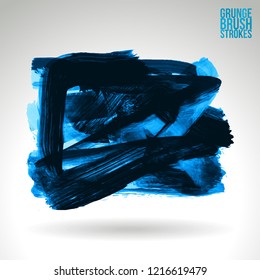 Blue brush stroke and texture. Grunge vector abstract hand - painted element. Underline and border design.