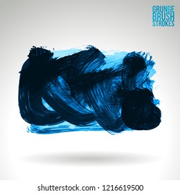 Blue brush stroke and texture. Grunge vector abstract hand - painted element. Underline and border design.