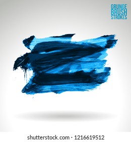 Blue brush stroke and texture. Grunge vector abstract hand - painted element. Underline and border design.