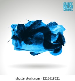 Blue brush stroke and texture. Grunge vector abstract hand - painted element. Underline and border design.