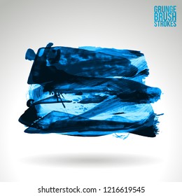 Blue brush stroke and texture. Grunge vector abstract hand - painted element. Underline and border design.