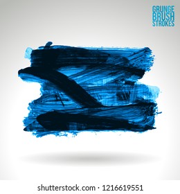 Blue brush stroke and texture. Grunge vector abstract hand - painted element. Underline and border design.
