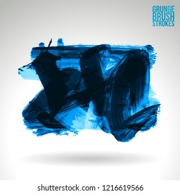 Blue brush stroke and texture. Grunge vector abstract hand - painted element. Underline and border design.