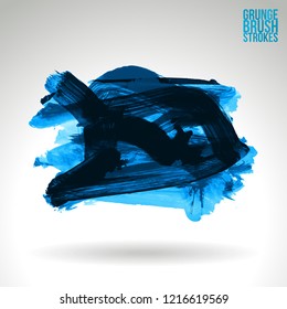 Blue brush stroke and texture. Grunge vector abstract hand - painted element. Underline and border design.