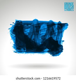 Blue brush stroke and texture. Grunge vector abstract hand - painted element. Underline and border design.