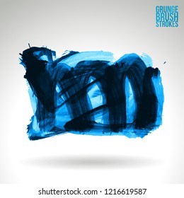 Blue brush stroke and texture. Grunge vector abstract hand - painted element. Underline and border design.