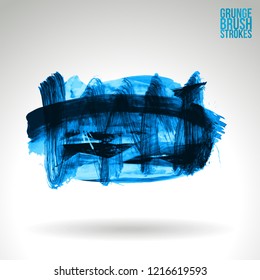 Blue brush stroke and texture. Grunge vector abstract hand - painted element. Underline and border design.