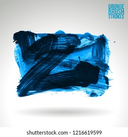 Blue brush stroke and texture. Grunge vector abstract hand - painted element. Underline and border design.