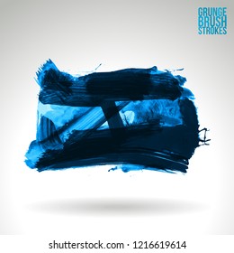 Blue brush stroke and texture. Grunge vector abstract hand - painted element. Underline and border design.