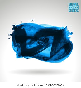 Blue brush stroke and texture. Grunge vector abstract hand - painted element. Underline and border design.