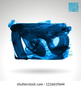 Blue brush stroke and texture. Grunge vector abstract hand - painted element. Underline and border design.