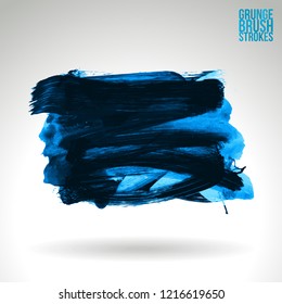 Blue brush stroke and texture. Grunge vector abstract hand - painted element. Underline and border design.