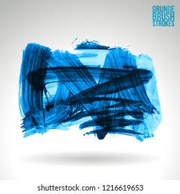 Blue brush stroke and texture. Grunge vector abstract hand - painted element. Underline and border design.