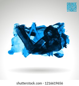 Blue brush stroke and texture. Grunge vector abstract hand - painted element. Underline and border design.