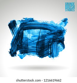 Blue brush stroke and texture. Grunge vector abstract hand - painted element. Underline and border design.