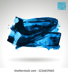 Blue brush stroke and texture. Grunge vector abstract hand - painted element. Underline and border design.