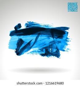 Blue brush stroke and texture. Grunge vector abstract hand - painted element. Underline and border design.