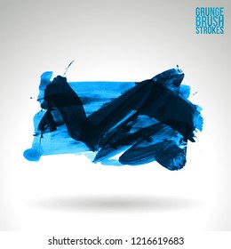Blue brush stroke and texture. Grunge vector abstract hand - painted element. Underline and border design.