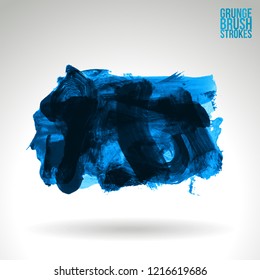 Blue brush stroke and texture. Grunge vector abstract hand - painted element. Underline and border design.