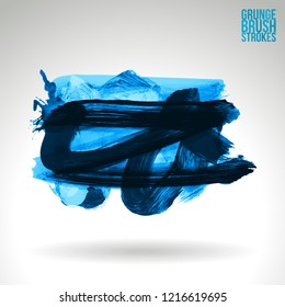 Blue brush stroke and texture. Grunge vector abstract hand - painted element. Underline and border design.
