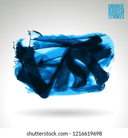 Blue brush stroke and texture. Grunge vector abstract hand - painted element. Underline and border design.