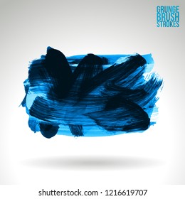 Blue brush stroke and texture. Grunge vector abstract hand - painted element. Underline and border design.