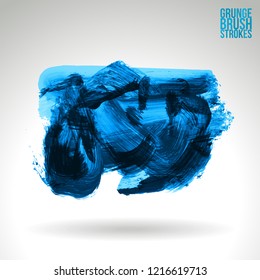 Blue brush stroke and texture. Grunge vector abstract hand - painted element. Underline and border design.