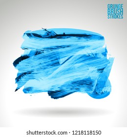 Blue brush stroke and texture. Grunge vector abstract hand - painted element. Underline and border design.