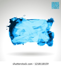 Blue brush stroke and texture. Grunge vector abstract hand - painted element. Underline and border design.