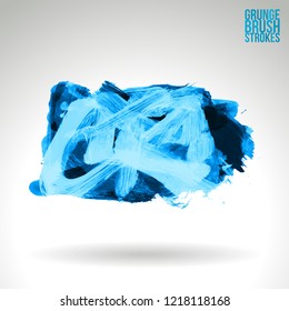 Blue brush stroke and texture. Grunge vector abstract hand - painted element. Underline and border design.