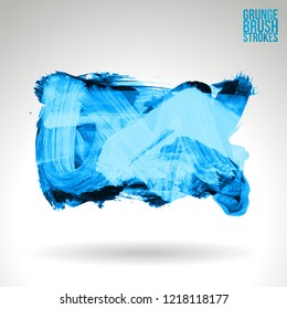 Blue brush stroke and texture. Grunge vector abstract hand - painted element. Underline and border design.