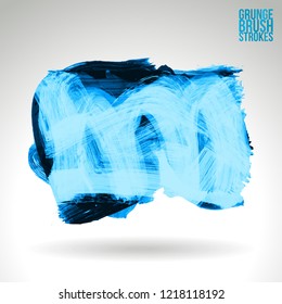 Blue brush stroke and texture. Grunge vector abstract hand - painted element. Underline and border design.