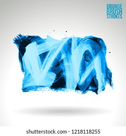Blue brush stroke and texture. Grunge vector abstract hand - painted element. Underline and border design.