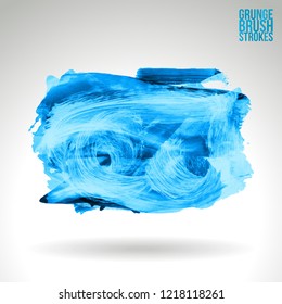 Blue brush stroke and texture. Grunge vector abstract hand - painted element. Underline and border design.