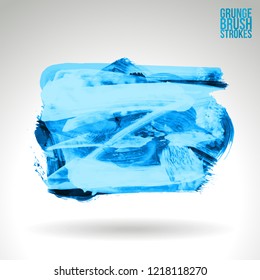Blue brush stroke and texture. Grunge vector abstract hand - painted element. Underline and border design.