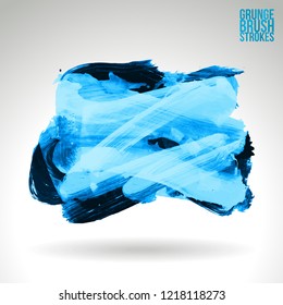 Blue brush stroke and texture. Grunge vector abstract hand - painted element. Underline and border design.
