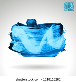 Blue brush stroke and texture. Grunge vector abstract hand - painted element. Underline and border design.