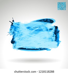 Blue brush stroke and texture. Grunge vector abstract hand - painted element. Underline and border design.
