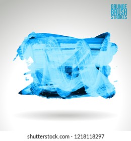 Blue brush stroke and texture. Grunge vector abstract hand - painted element. Underline and border design.