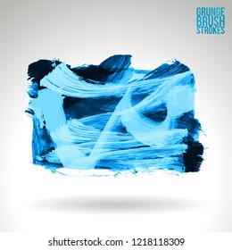 Blue brush stroke and texture. Grunge vector abstract hand - painted element. Underline and border design.