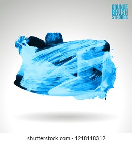 Blue brush stroke and texture. Grunge vector abstract hand - painted element. Underline and border design.